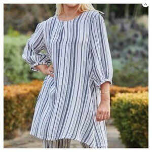 Bryn Walker Black & White Stripe Kimono‎ Sleeve Tunic Top Mini Dress XS Oversize